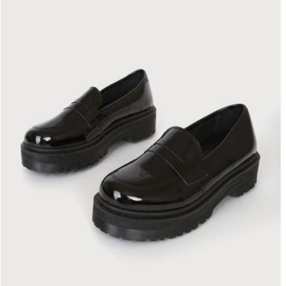 !! ANOTHER FULL RESTOCK !! Black Patent Leather Chunky Sole Penny Loafers - Picture 12 of 12